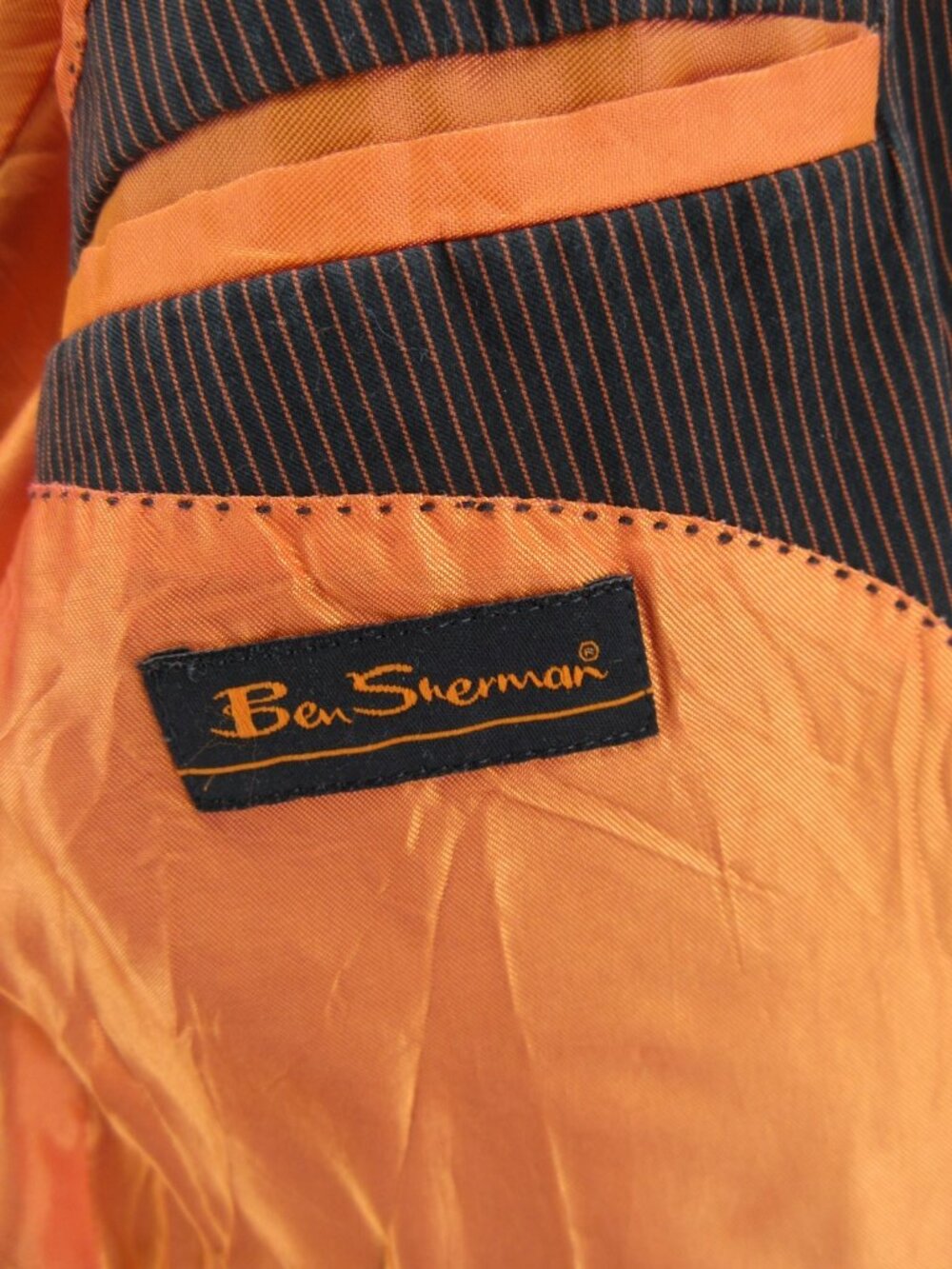 Ben Sherman Sport Coat 42 Blazer Striped Jacket Fringe Orange Lining - Picture 9 of 11
